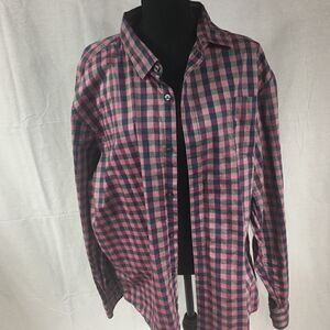 Claiborne 2XL stretch buttoned shirt purple black gingham print long sleeves
